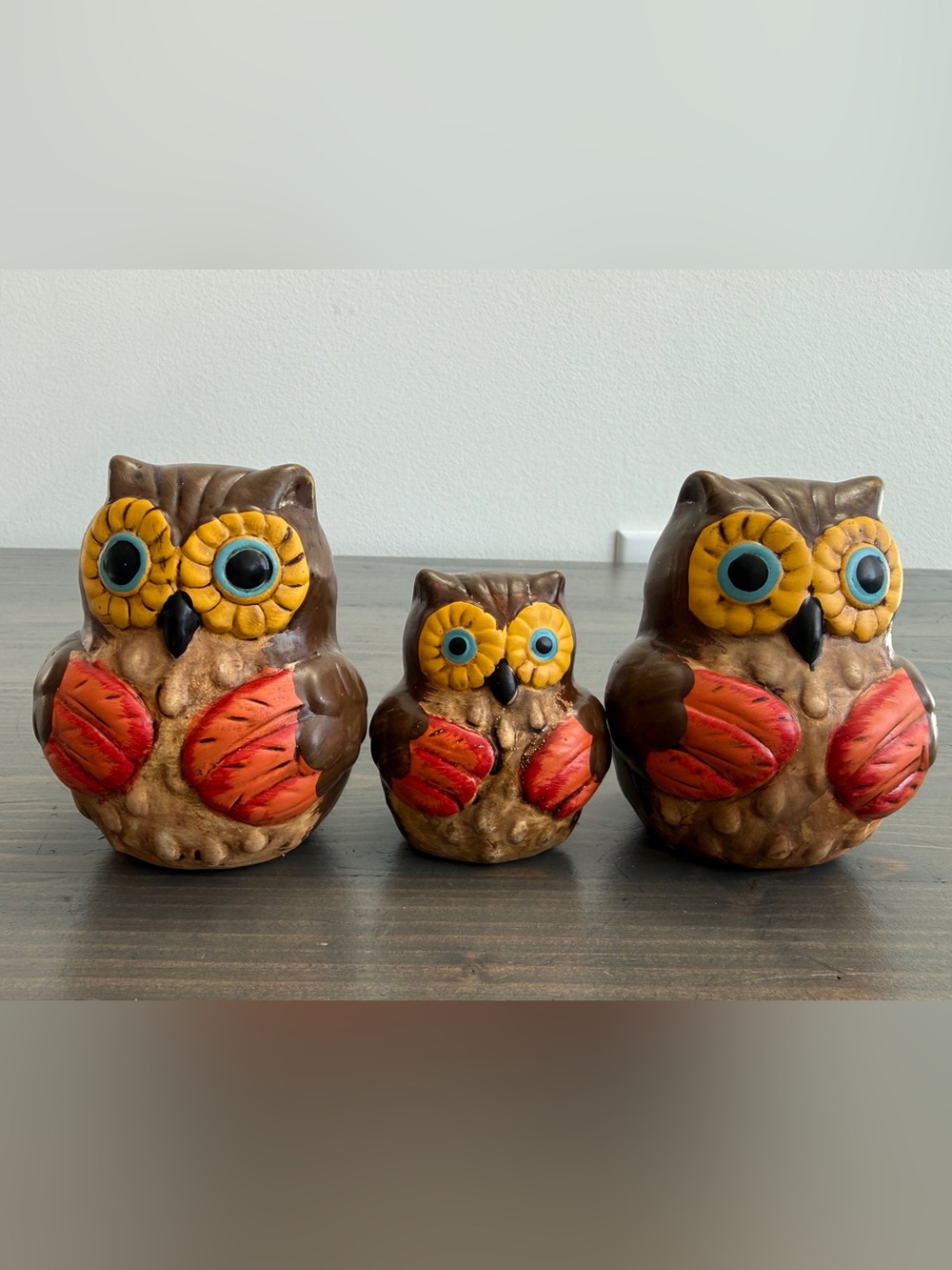 3 vintage ceramic owls